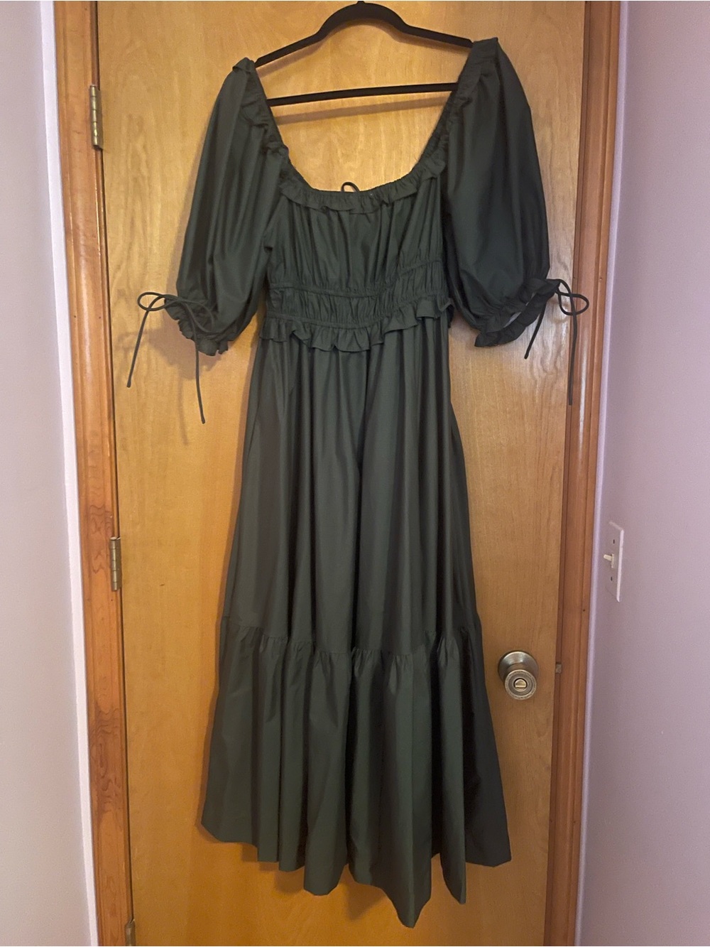Worth Collective Crissy Forest Green 100% Cotton Puff Sleeve Maxi dress NWOT - Picture 3 of 7